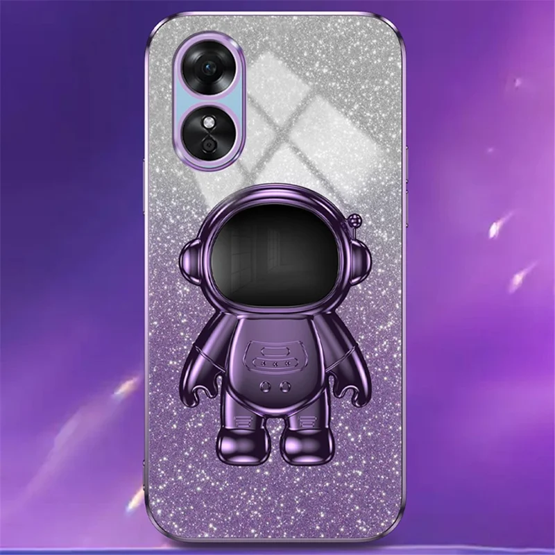 For Oppo A17 4G Astronaut Kickstand PC+TPU Shell Electroplating Phone Case - Purple