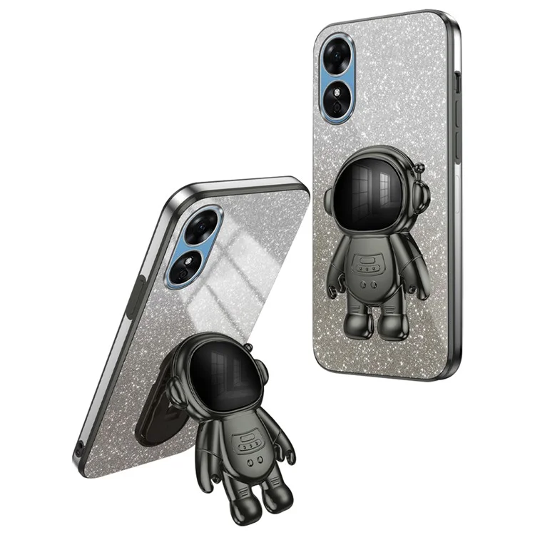 Für Oppo A58 4G Astronaut Kickstand PC+TPU Anti-Fall-Hülle Elektroplattierung Handyhülle - Schwarz