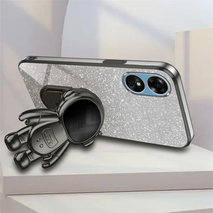 Für Oppo A58 4G Astronaut Kickstand PC+TPU Anti-Fall-Hülle Elektroplattierung Handyhülle - Schwarz