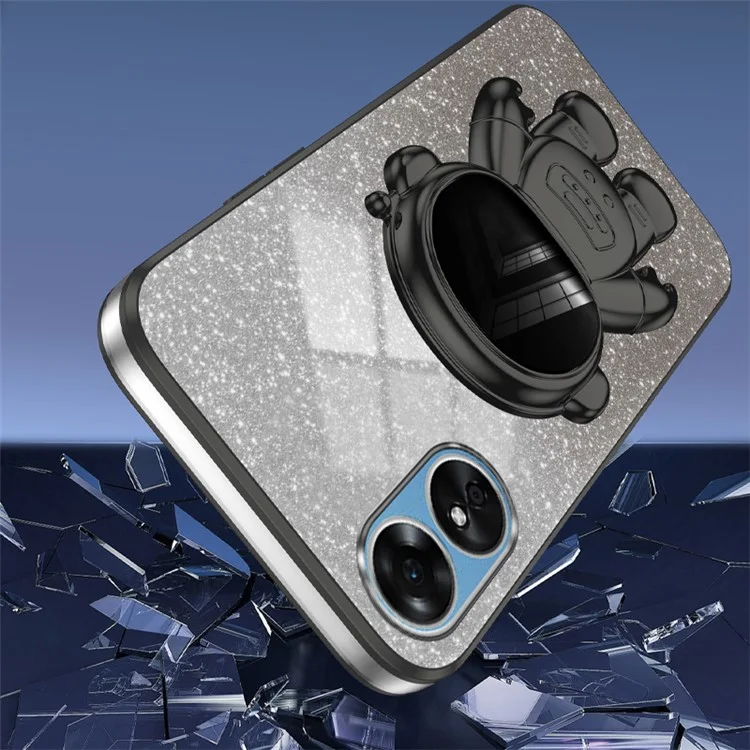 Für Oppo A58 4G Astronaut Kickstand PC+TPU Anti-Fall-Hülle Elektroplattierung Handyhülle - Schwarz