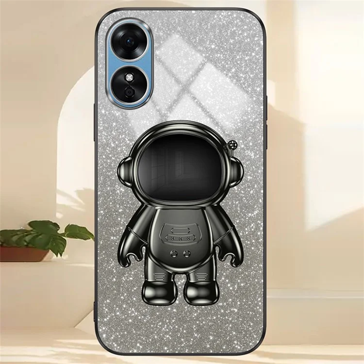 Für Oppo A58 4G Astronaut Kickstand PC+TPU Anti-Fall-Hülle Elektroplattierung Handyhülle - Schwarz