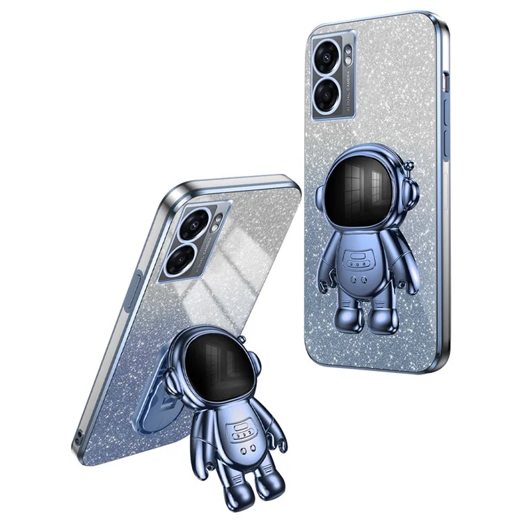 Para Oppo A57 (2022) 5G / A77 5G / Realme Q5i / Realme V23 5G Estuche de teléfono de PC+TPU con soporte de astronauta - Azul