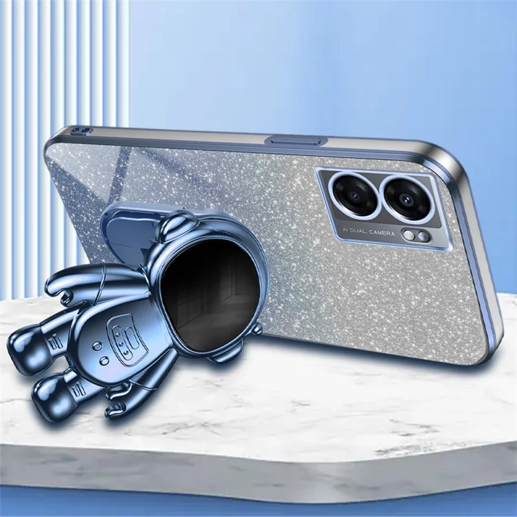 Para Oppo A57 (2022) 5G / A77 5G / Realme Q5i / Realme V23 5G Estuche de teléfono de PC+TPU con soporte de astronauta - Azul
