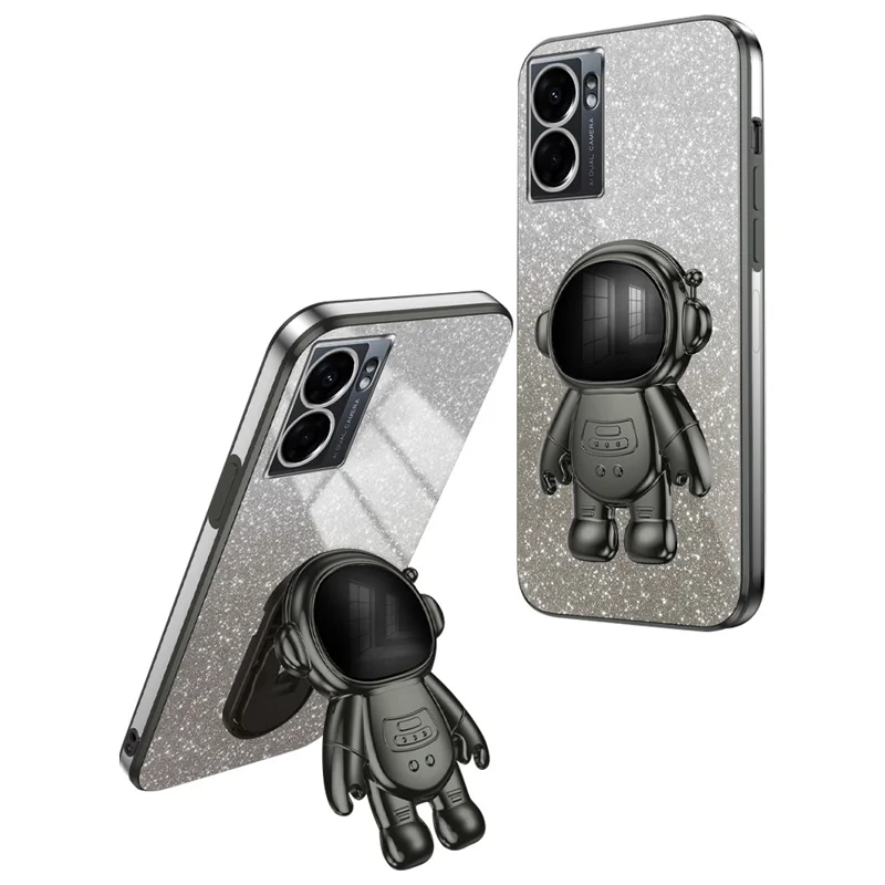 For Oppo A57 (2022) 5G / A77 5G / Realme Q5i / Realme V23 5G Astronaut Kickstand PC+TPU Phone Case - Black