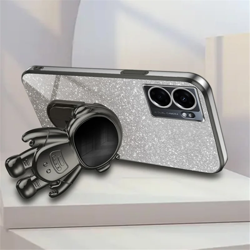 For Oppo A57 (2022) 5G / A77 5G / Realme Q5i / Realme V23 5G Astronaut Kickstand PC+TPU Phone Case - Black