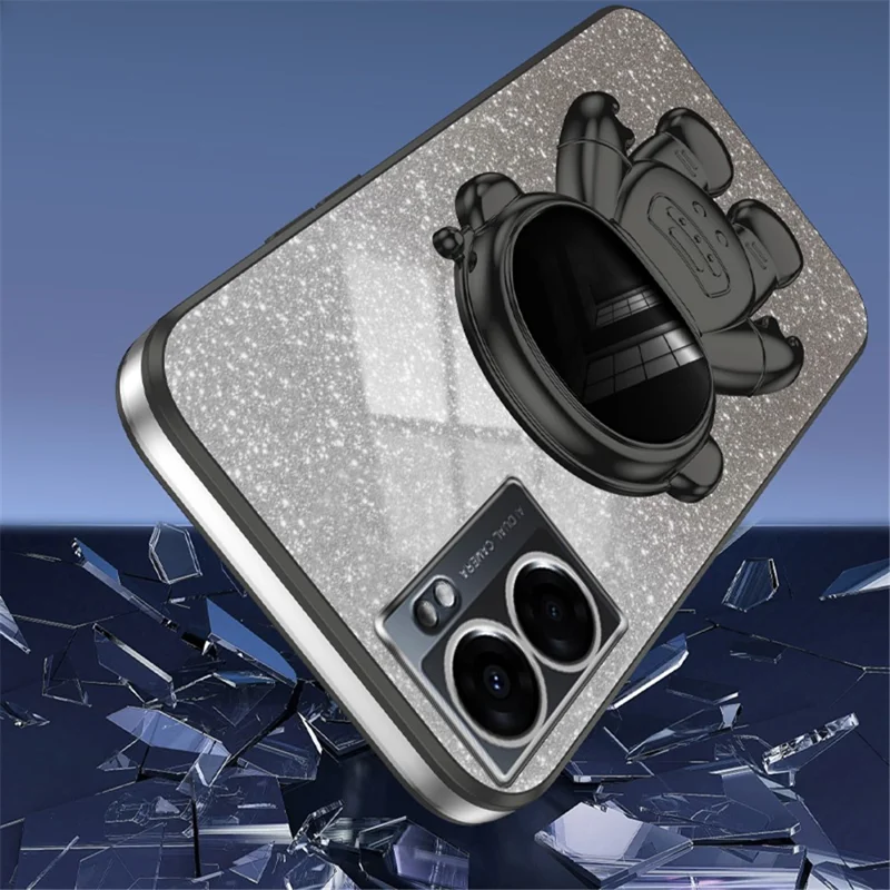 For Oppo A57 (2022) 5G / A77 5G / Realme Q5i / Realme V23 5G Astronaut Kickstand PC+TPU Phone Case - Black
