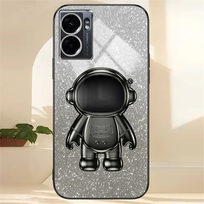 For Oppo A57 (2022) 5G / A77 5G / Realme Q5i / Realme V23 5G Astronaut Kickstand PC+TPU Phone Case - Black