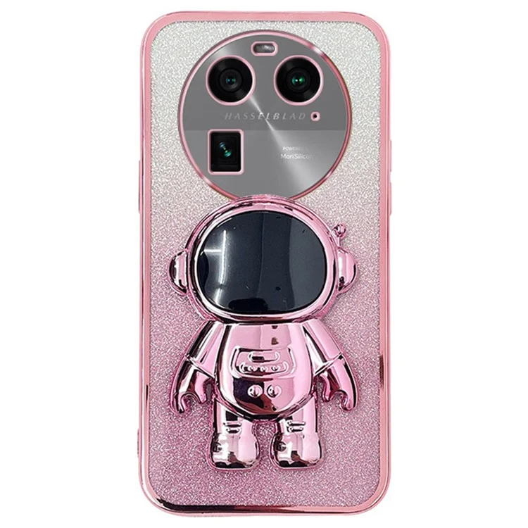 Für Oppo Find X6 Astronaut Kickstand PC+TPU Glitter Shell Electroplating Phone Case - Pink