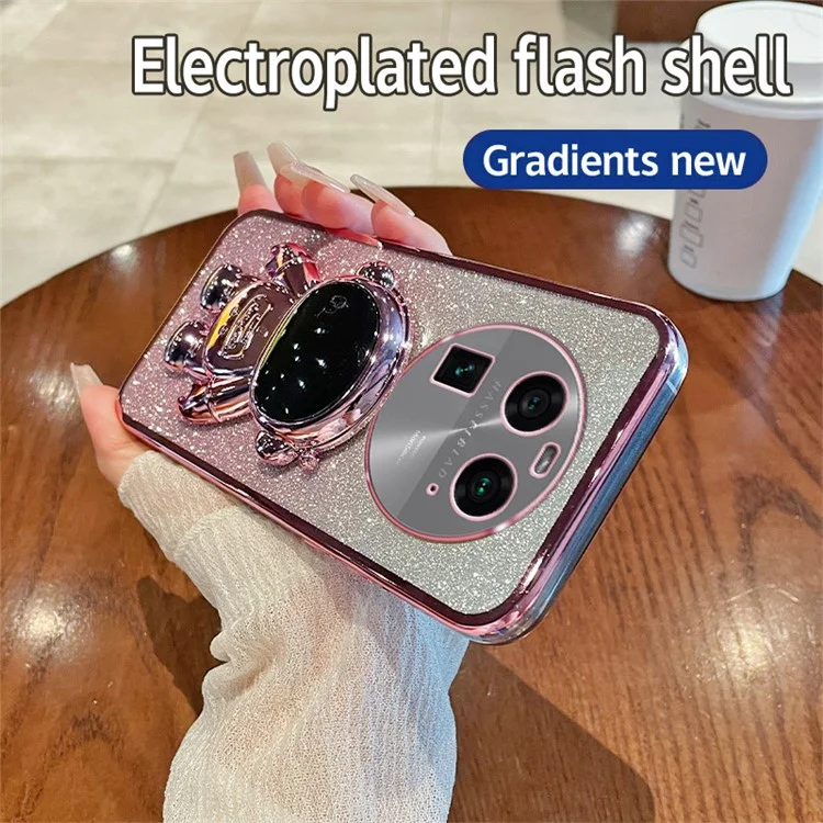 Für Oppo Find X6 Astronaut Kickstand PC+TPU Glitter Shell Electroplating Phone Case - Pink