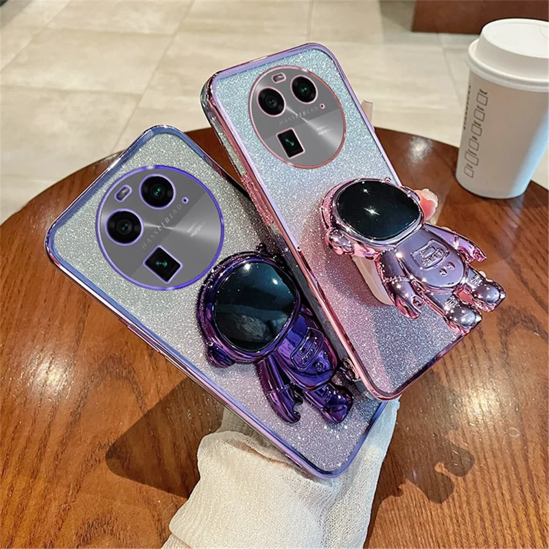 For Oppo Find X6 Pro Astronaut Kickstand PC+TPU Scratch-resistant Shell Electroplating Phone Case - Blue