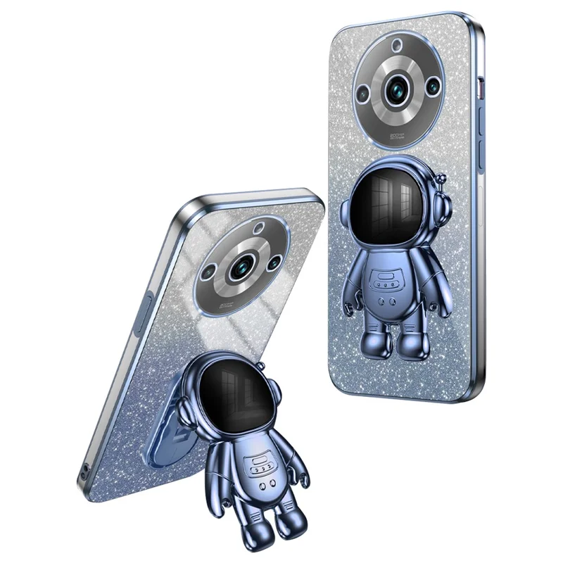 Phone Shell for Realme 11 Pro+ 5G / 11 Pro 5G Kickstand PC+TPU Case Electroplating Phone Cover - Blue