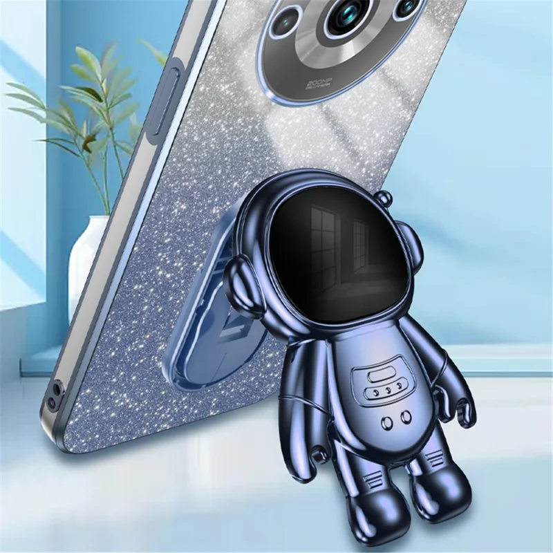 Phone Shell for Realme 11 Pro+ 5G / 11 Pro 5G Kickstand PC+TPU Case Electroplating Phone Cover - Blue