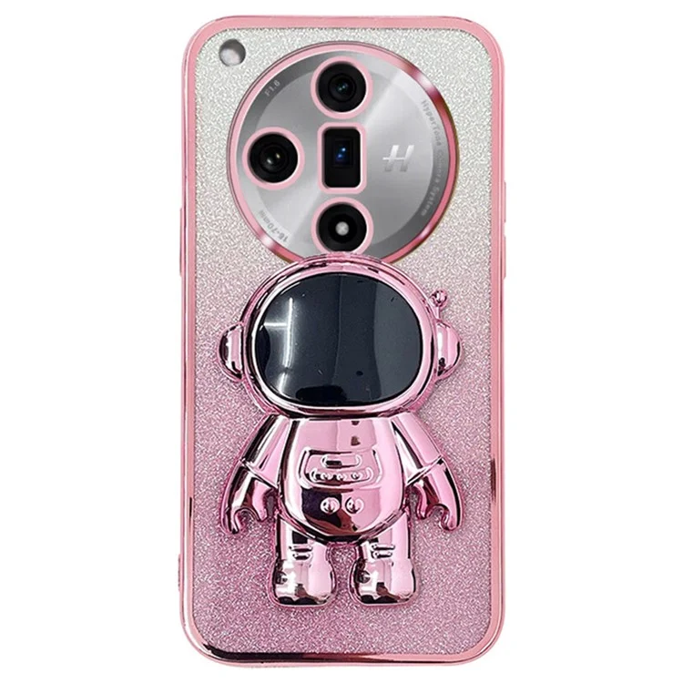 Pour Oppo Find X7 5G Étui de couverture en métal électrolytique Astronaute Kickstand PC+TPU - Rose