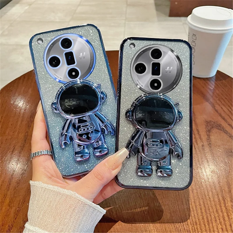 For Oppo Find X7 5G Electroplating Cover Astronaut Kickstand PC+TPU Case Phone Shell - Black