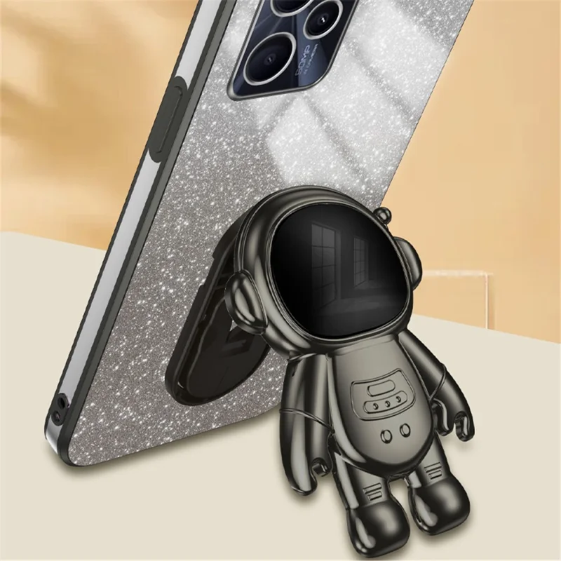 Slim-Fit Phone Case for Realme C35 4G Astronaut Kickstand PC+TPU Cover Anti-Scratch Phone Shell - Black