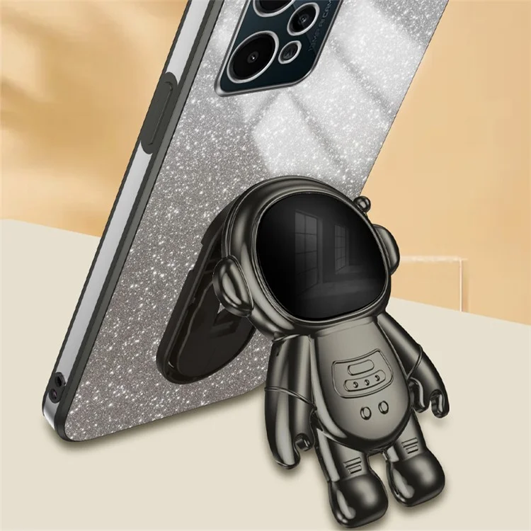 Per Realme C31 PC+TPU Case Support Kickstand Astronaut Decor Electroplating Phone Cover - Black