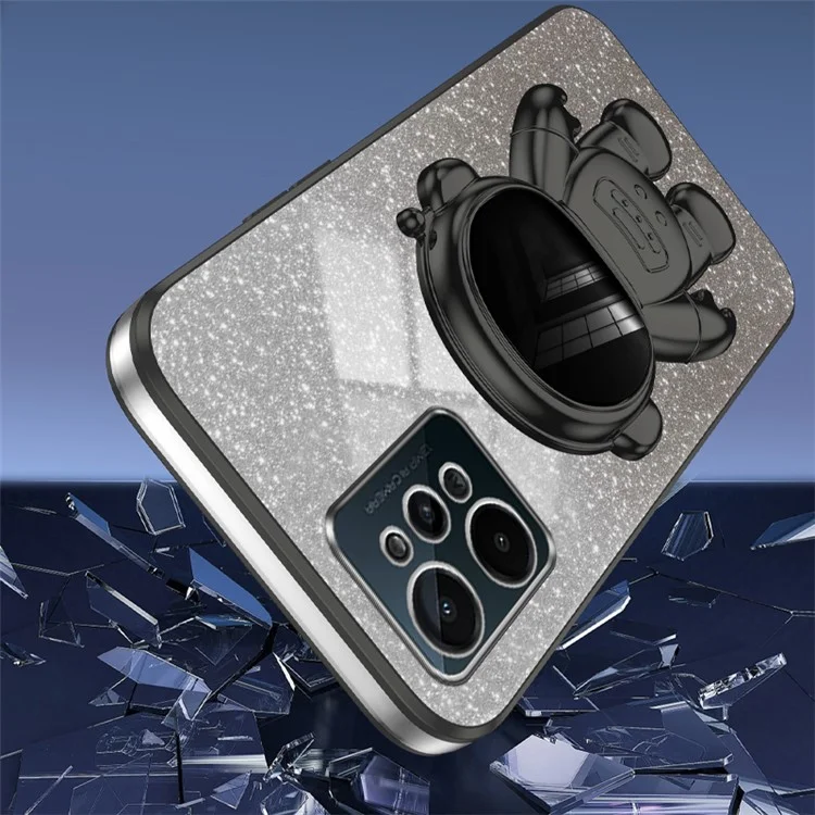 Per Realme C31 PC+TPU Case Support Kickstand Astronaut Decor Electroplating Phone Cover - Black