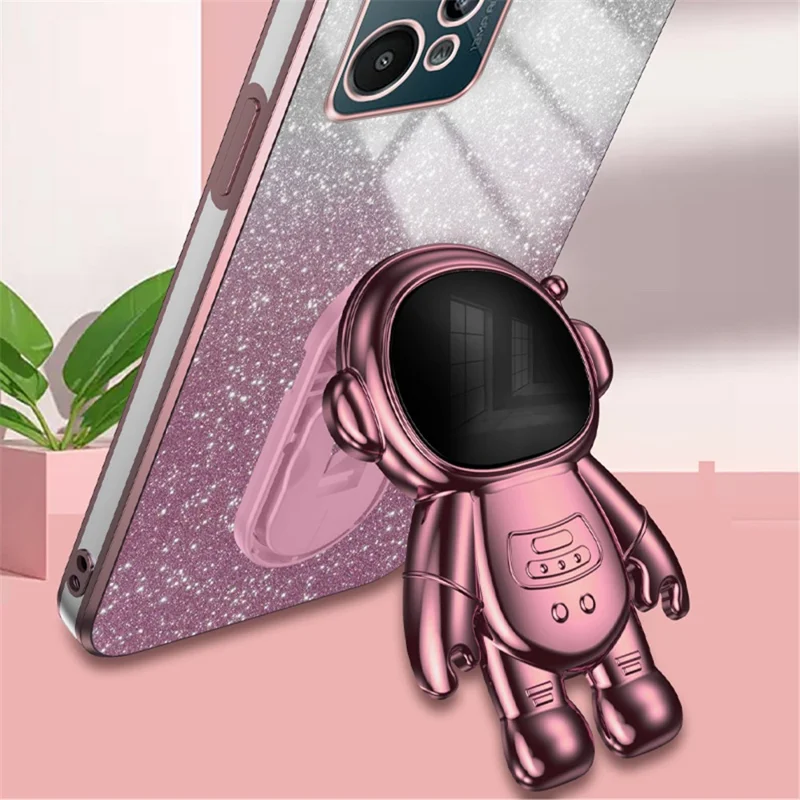 For Realme C31 PC+TPU Case Support Kickstand Astronaut Decor Electroplating Phone Cover - Pink