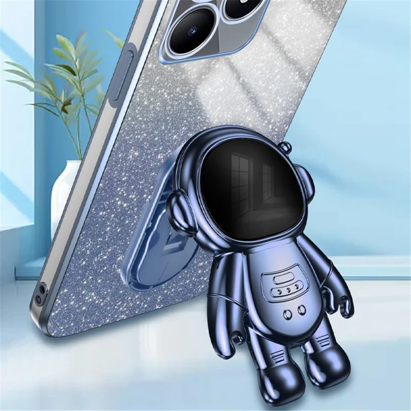 For Realme C53 (India) / C53 (Global) / C51 Electroplating Cover Astronaut Kickstand PC+TPU Case Phone Shell - Blue
