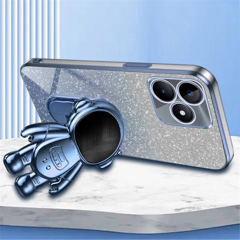 For Realme C53 (India) / C53 (Global) / C51 Electroplating Cover Astronaut Kickstand PC+TPU Case Phone Shell - Blue
