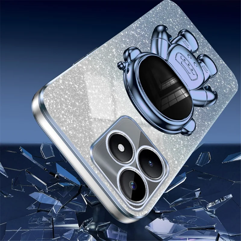 For Realme C53 (India) / C53 (Global) / C51 Electroplating Cover Astronaut Kickstand PC+TPU Case Phone Shell - Blue