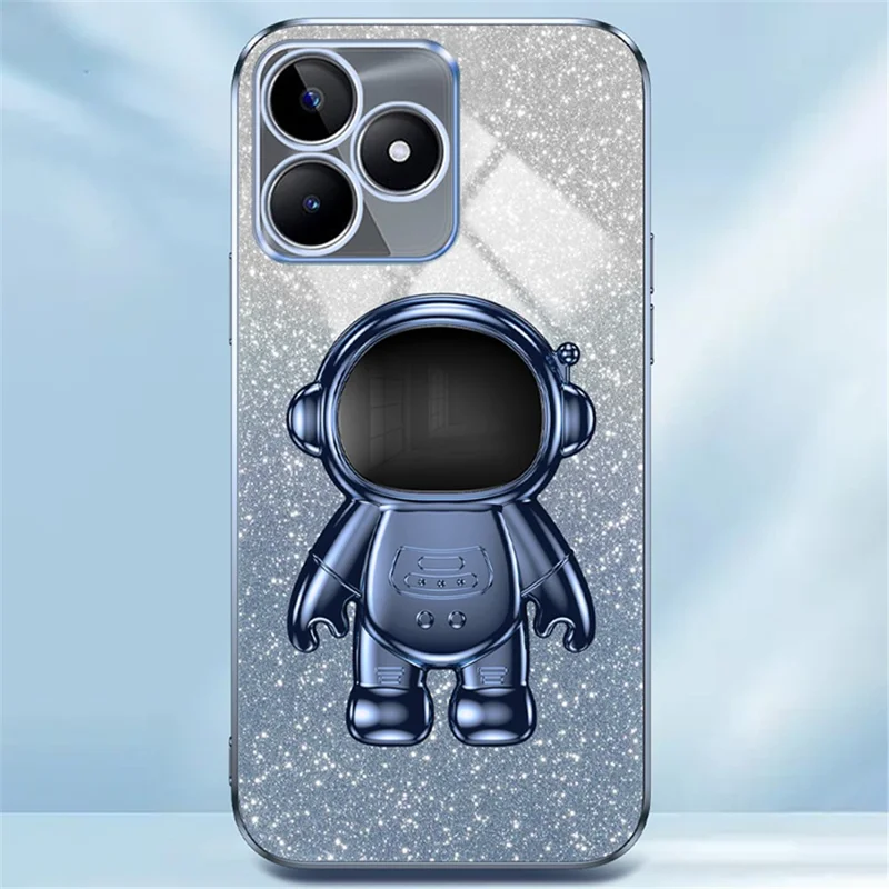 For Realme C53 (India) / C53 (Global) / C51 Electroplating Cover Astronaut Kickstand PC+TPU Case Phone Shell - Blue