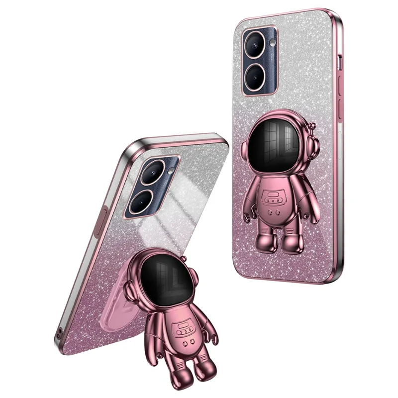 PC+TPU Cell Phone Case for Realme C33 4G / C33 2023 4G Dustproof Kickstand Electroplating Cover - Pink