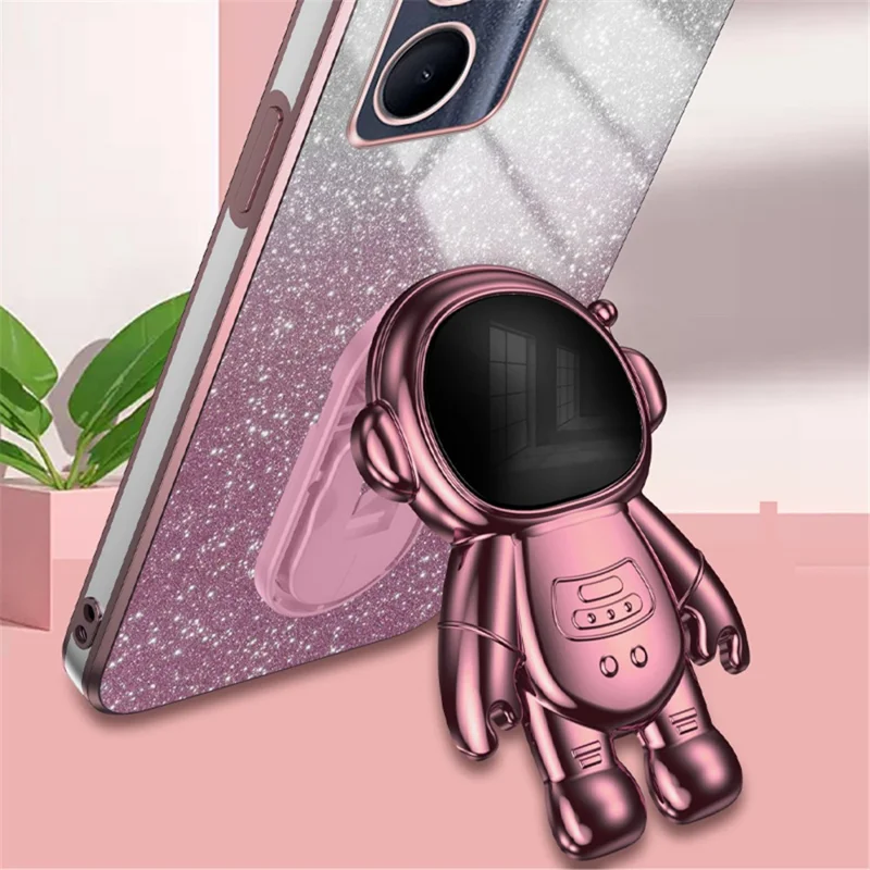 PC+TPU Cell Phone Case for Realme C33 4G / C33 2023 4G Dustproof Kickstand Electroplating Cover - Pink