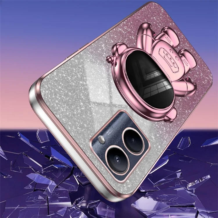 PC+TPU Cell Phone Case for Realme C33 4G / C33 2023 4G Dustproof Kickstand Electroplating Cover - Pink