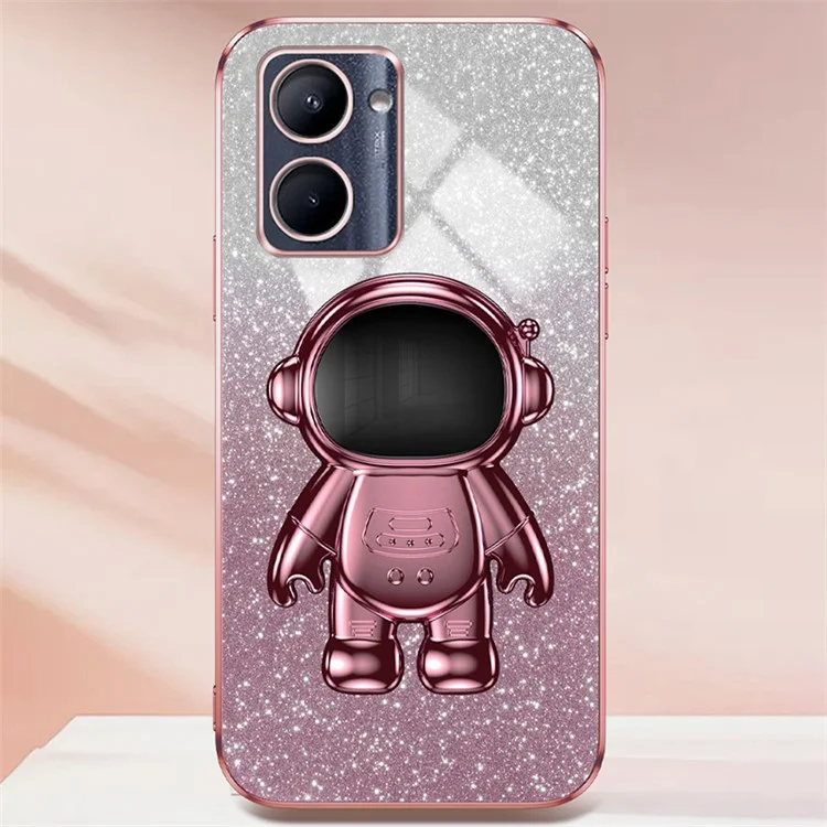 PC+TPU Cell Phone Case for Realme C33 4G / C33 2023 4G Dustproof Kickstand Electroplating Cover - Pink
