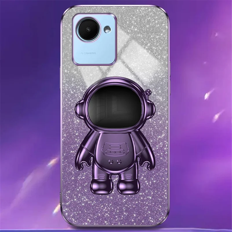 For Realme C30s 4G / C30 4G Cases Shockproof Kickstand PC+TPU Cover Electroplating Phone Shell - Purple