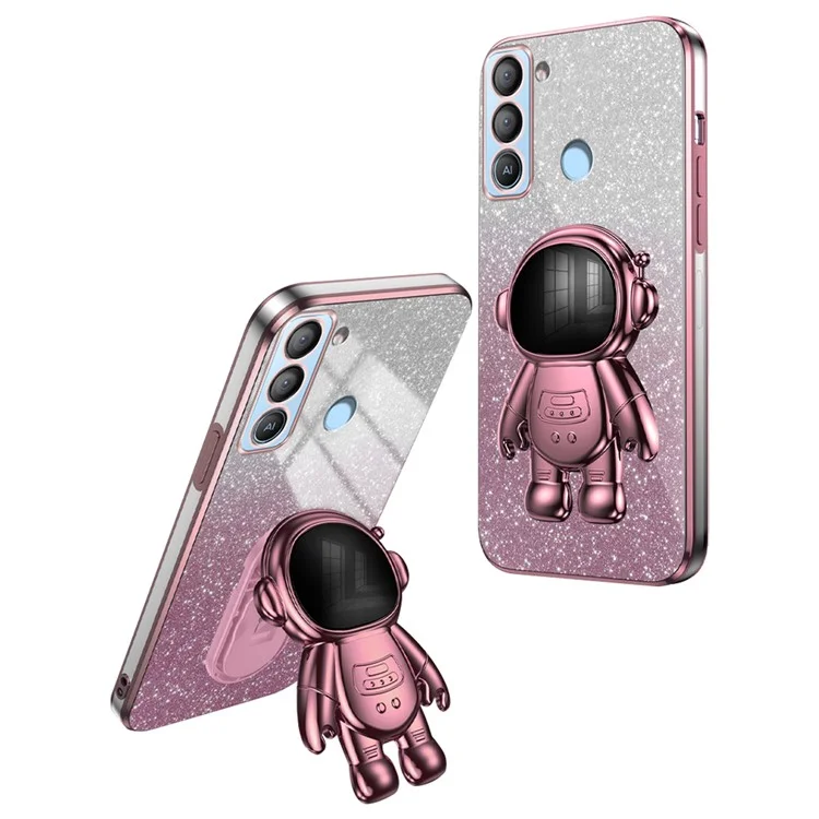 Handyhüllen für TECNO Pop 5 LTE 4G, Comic-Astronauten-Design, Handyhülle mit ausziehbarem Ständer - Pink