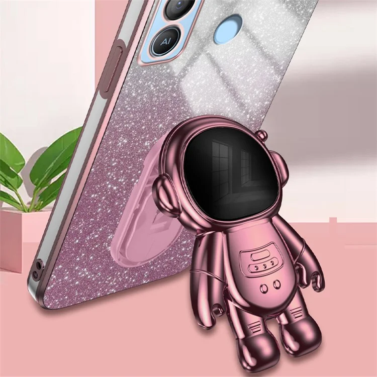 Handyhüllen für TECNO Pop 5 LTE 4G, Comic-Astronauten-Design, Handyhülle mit ausziehbarem Ständer - Pink