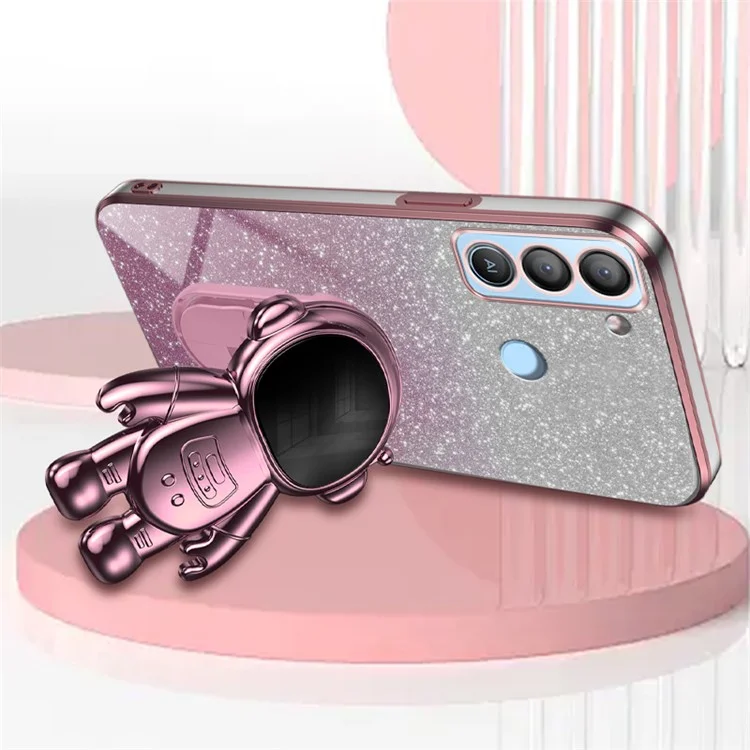 Handyhüllen für TECNO Pop 5 LTE 4G, Comic-Astronauten-Design, Handyhülle mit ausziehbarem Ständer - Pink