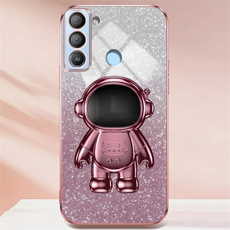 Handyhüllen für TECNO Pop 5 LTE 4G, Comic-Astronauten-Design, Handyhülle mit ausziehbarem Ständer - Pink