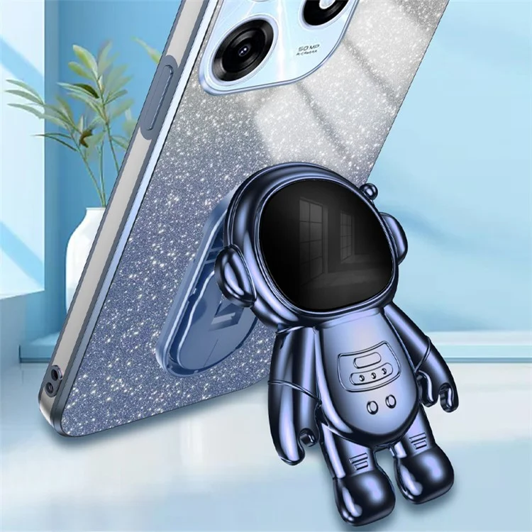 For TECNO Spark 10 Pro Case Electroplating Cartoon Astronaut Phone Back Cover Kickstand - Blue