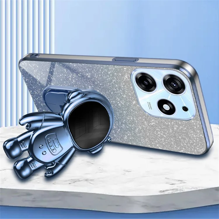 For TECNO Spark 10 Pro Case Electroplating Cartoon Astronaut Phone Back Cover Kickstand - Blue