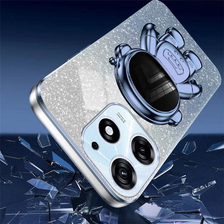 For TECNO Spark 10 Pro Case Electroplating Cartoon Astronaut Phone Back Cover Kickstand - Blue