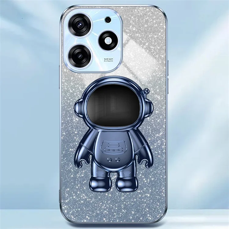For TECNO Spark 10 Pro Case Electroplating Cartoon Astronaut Phone Back Cover Kickstand - Blue