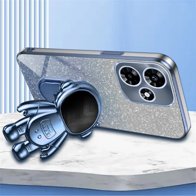 For Infinix Hot 30i Case Shockproof Phone Cover Glitter Powder Phone Shell Electroplating Kickstand - Blue