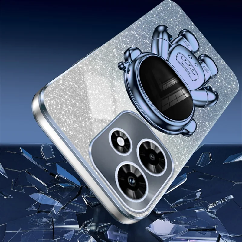 For Infinix Hot 30i Case Shockproof Phone Cover Glitter Powder Phone Shell Electroplating Kickstand - Blue