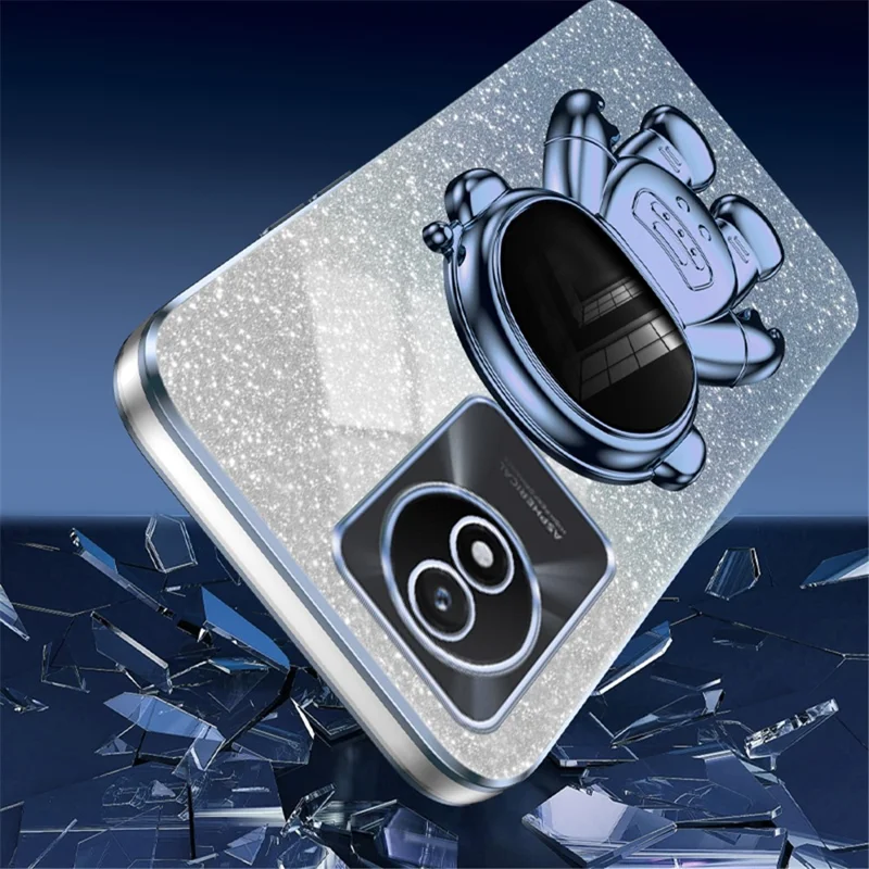 For vivo Y11 (2023) PC+TPU Case with Kickstand Shockproof Cartoon Astronaut Phone Shell - Blue