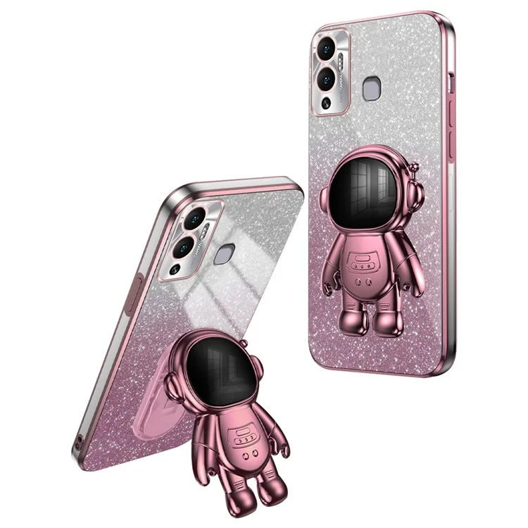 Für Infinix Hot 12 Play 4G Kickstand PC+TPU-Hülle Glitzerstaub Handyhülle - Pink