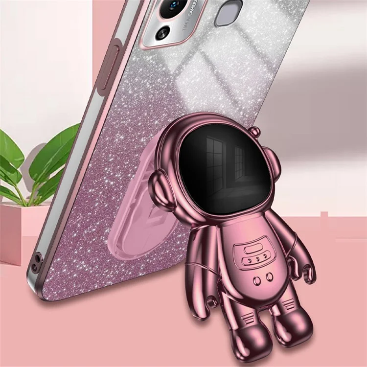 Für Infinix Hot 12 Play 4G Kickstand PC+TPU-Hülle Glitzerstaub Handyhülle - Pink