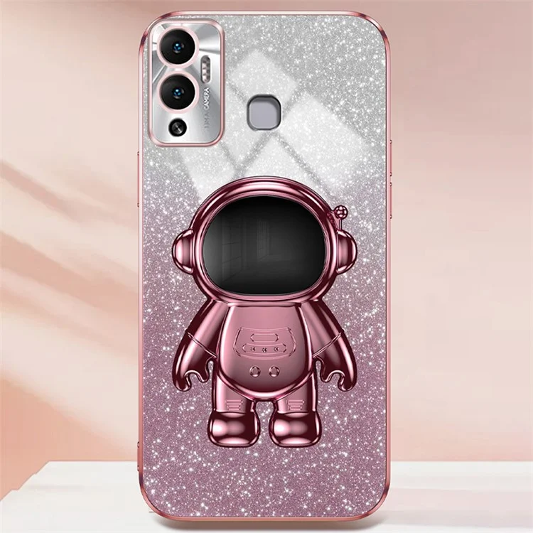 Für Infinix Hot 12 Play 4G Kickstand PC+TPU-Hülle Glitzerstaub Handyhülle - Pink