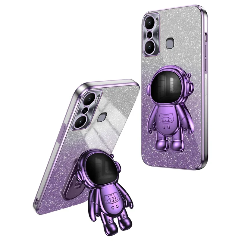 For Infinix Hot 20 Play 4G PC+TPU Case with Kickstand Electroplating Anti-Fall Phone Shell - Purple