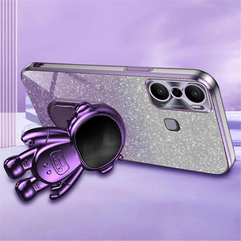 For Infinix Hot 20 Play 4G PC+TPU Case with Kickstand Electroplating Anti-Fall Phone Shell - Purple