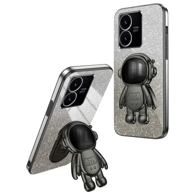 Pour Vivo Y22 4G / Y22s 4G Astronaut Kickstand Slim-fit Case Thelle pc + Tpu Couverture Anti-scratch Couverture - Noir