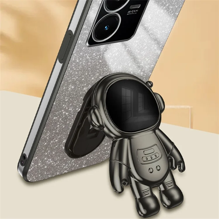 Para vivo Y22 4G / Y22s 4G Astronauta Kickstand Slim-Fit Funda para teléfono Caja PC+TPU Cubierta Antiarañazos Funda para teléfono - Negro