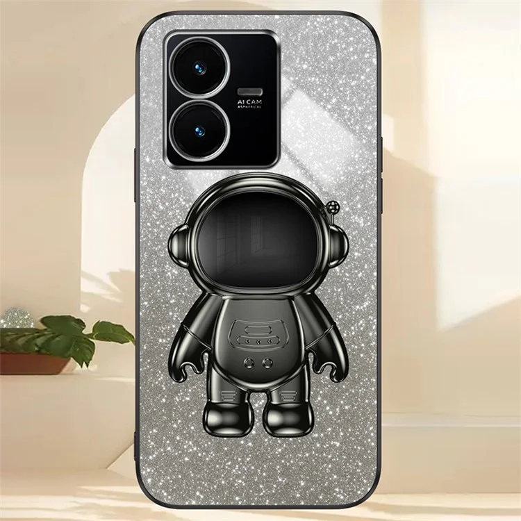 Para vivo Y22 4G / Y22s 4G Astronauta Kickstand Slim-Fit Funda para teléfono Caja PC+TPU Cubierta Antiarañazos Funda para teléfono - Negro